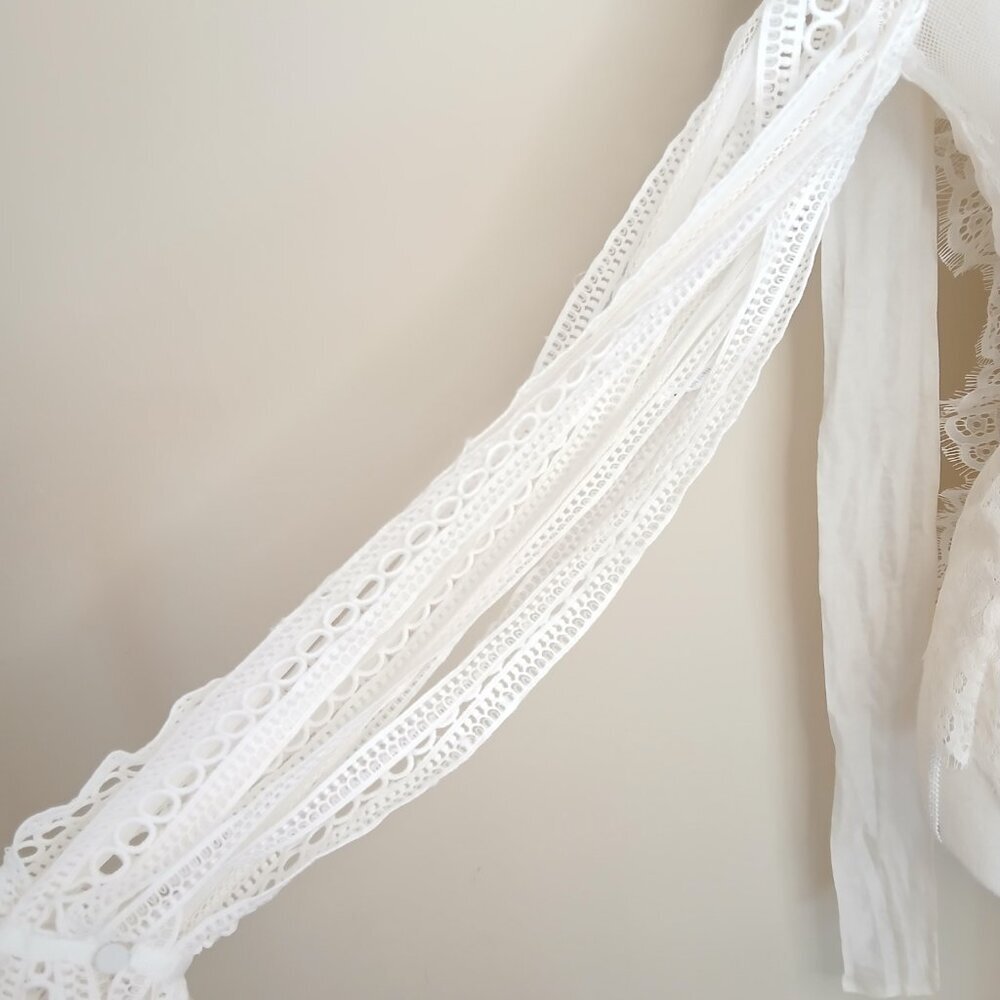 Self Portrait Victorian Romantic Sheer Draped Sleeve Lace Paneled Blouse Size 2 - Picture 7 of 14